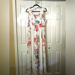 White Floral 100% Cotton Maxi Sundress with Beautiful Crochet Detail